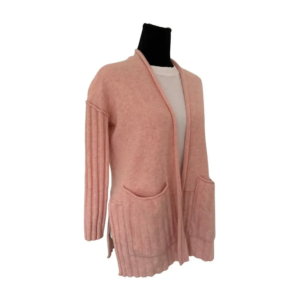 Anthropologie Pilcro Mafalda Cashmere Cardigan Pink XS Open Front Pocket Sweater